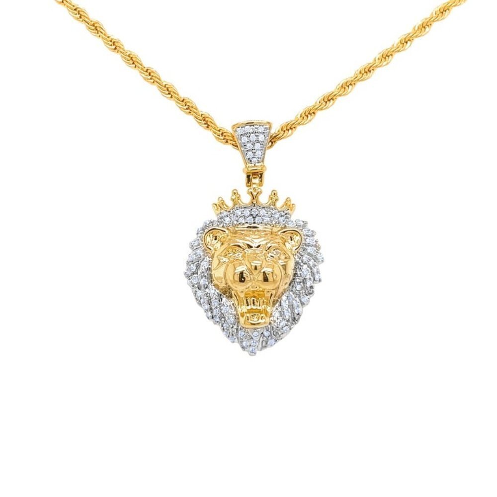 Hip Hop Lion Head Pendant Gold Finish & 24" Chain
